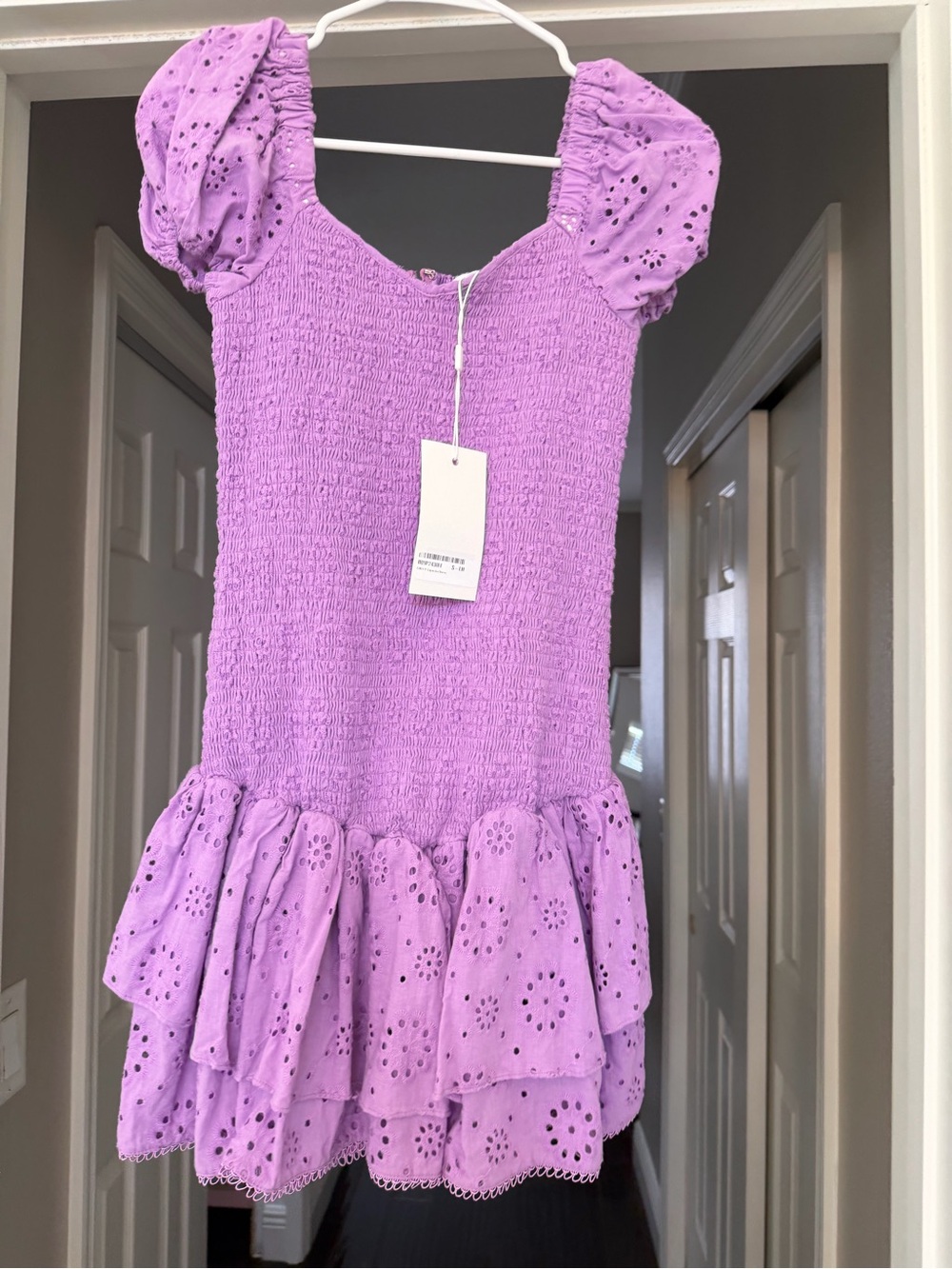 Likely Lavender Eyelet Smocked Mini Dress